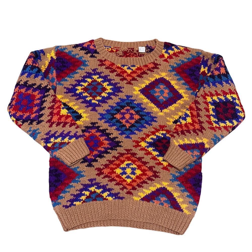 Vintage Trifles 80s Wool Sweater  Fair Isle Geometric Southwestern Women Medium